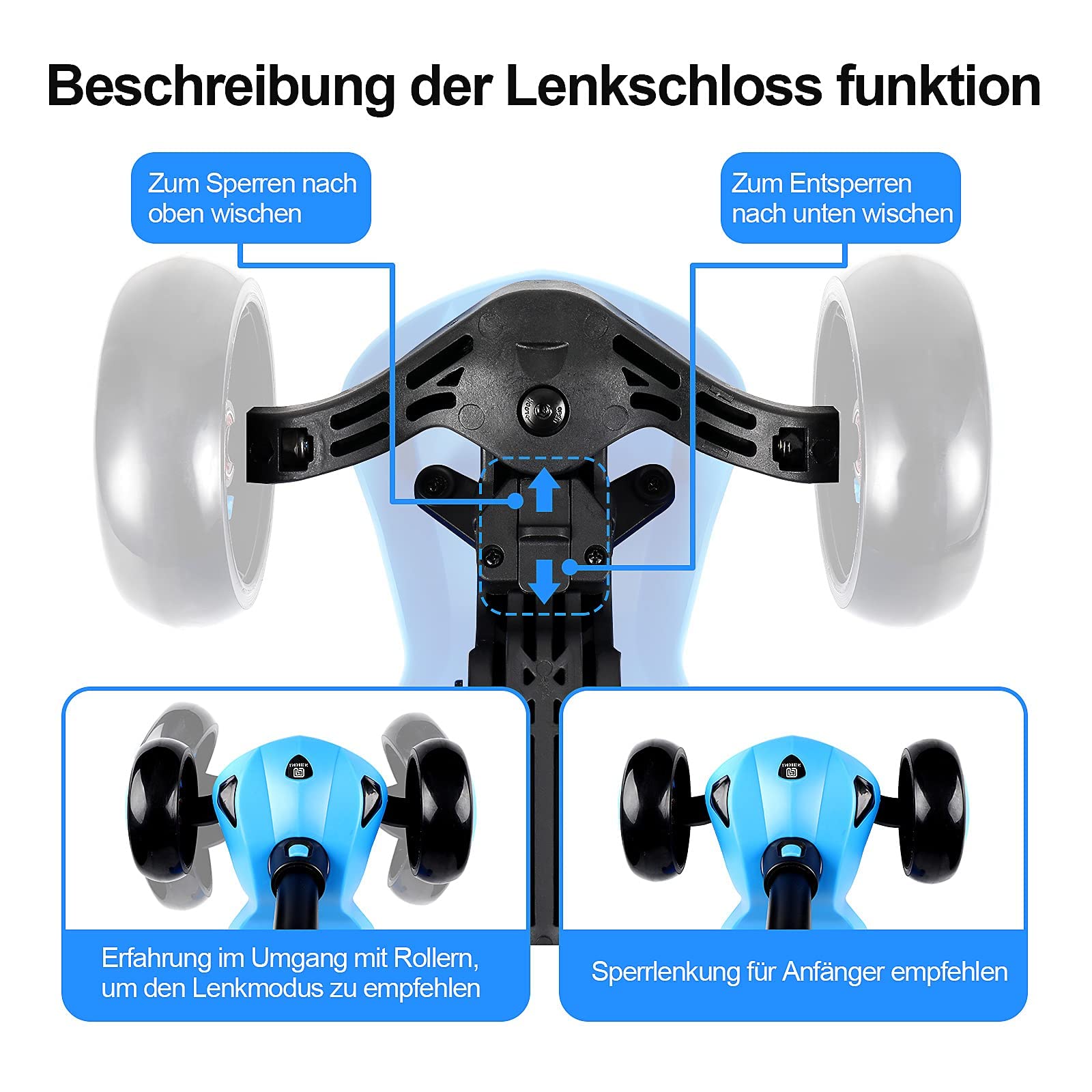 IMMEK Scooter With Three Wheels,4 Adjustable Height Kick Scooter For Kids With Steering Lock, Suitable For Boys And Girls Aged 2-8,Detachable