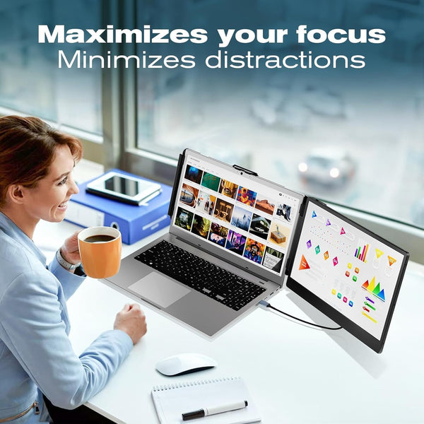 Teamgee 15.6” Laptop Screen Extender, 1080P FHD IPS Portable Monitor Compatible with 13”-17”Laptops, Slim Bezel-less Screen Extender with Detachable, Plug-Play for Mac, Windows, Android & Chrome
