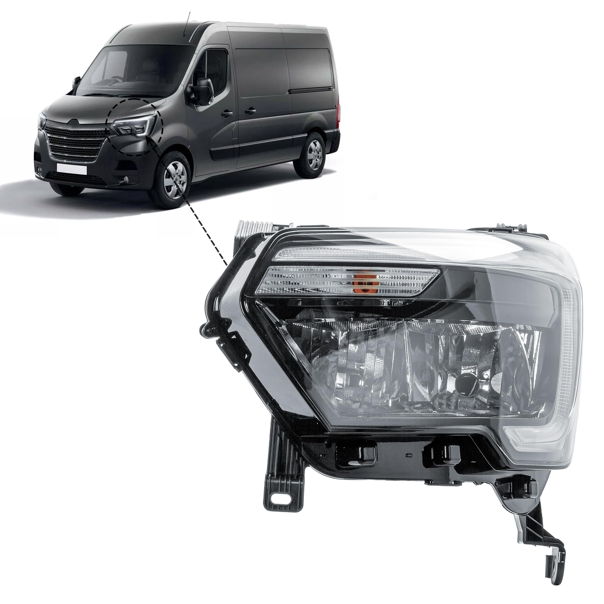 LONGLING Replacement Driver Right Side O/S Headlight Head Lamp Electric Adjustment with Motor for Renault Master 2019-2024