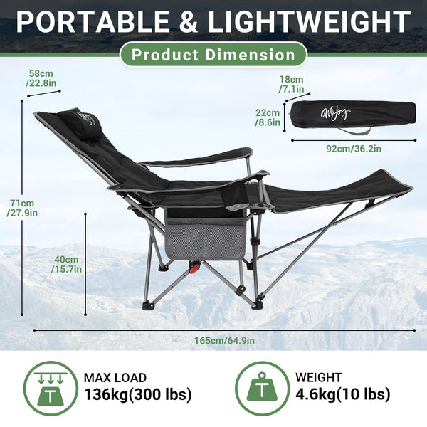 #WEJOY Camping Chairs Folding Recliner Chair Adjustable with Detachable Footrest Headrest Cup Holder Lightweight Portable Reclining Camp Chair Fold Up Chair for Outdoor Beach Garden, Cyan Set of 2