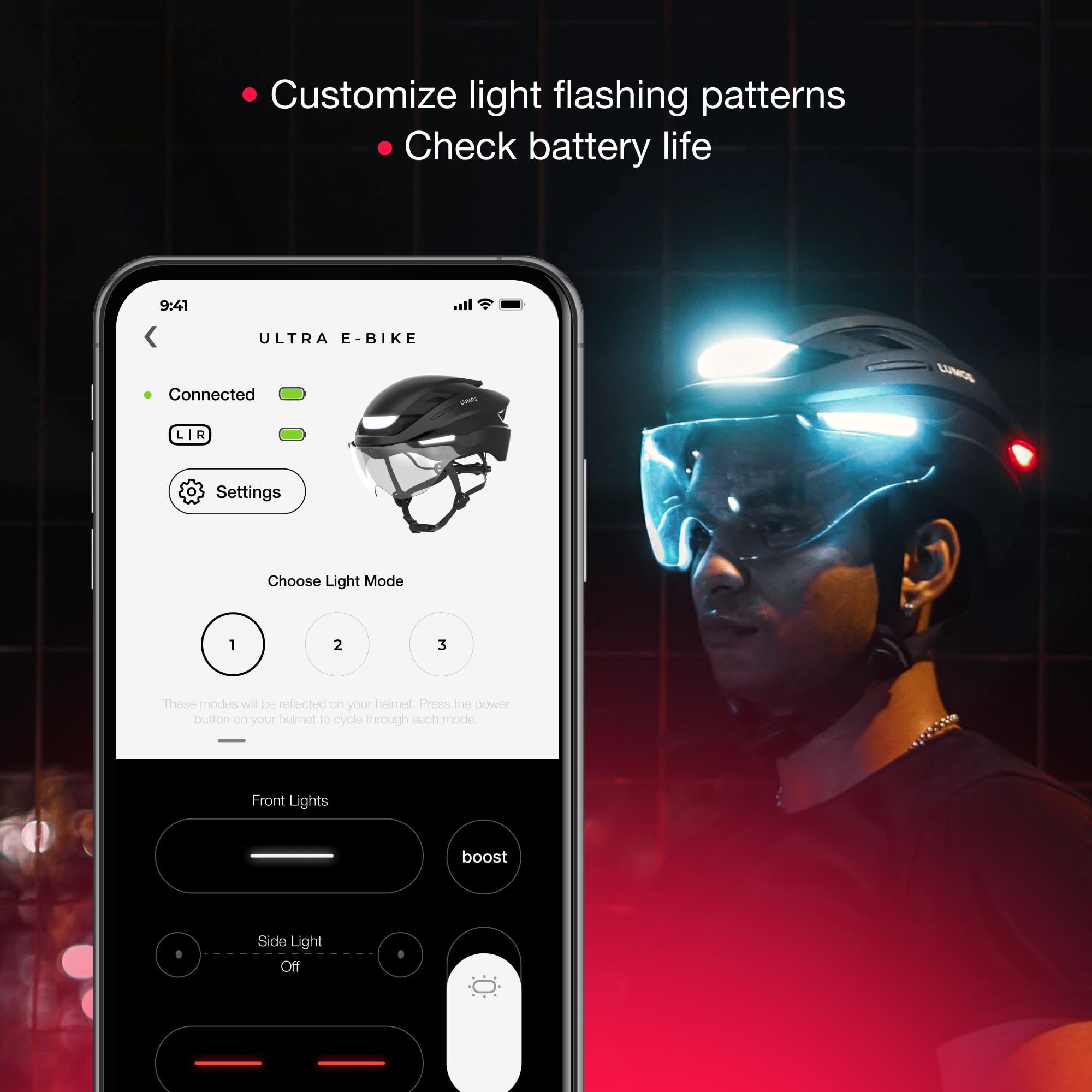 Lumos Ultra E-Bike Smart Helmet | NTA 8667 Certified | Front & Rear LED Lights | Retractable Face Shield | App Controlled | EBike, Scooter, Cycling, Bicycle | Adults, Men Women
