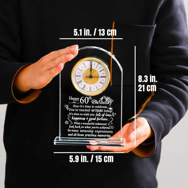 Happy 60th Birthday Quartz Clock Gifts for Women Men, Glass Keepsake Happy 60th Birthday Presents for Her Turning 60 Years Old Ornament