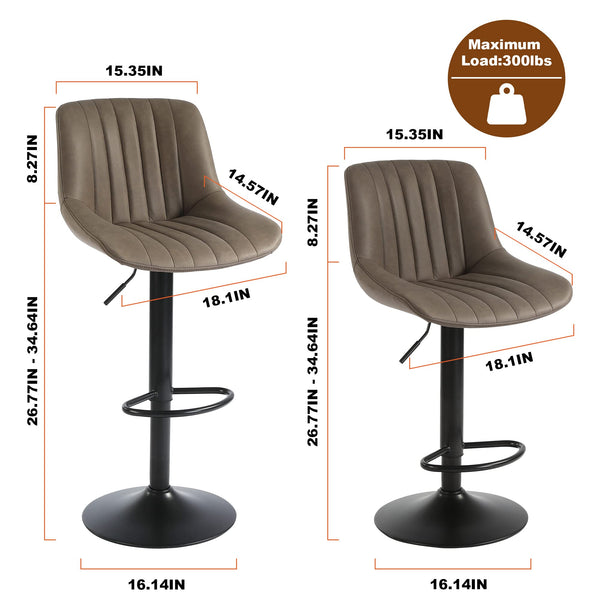 Youhauchair Bar Stools Set of 2, Swivel Counter Height Barstools with Back, Adjustable PU Leather Bar Chairs, Modern Armless Kitchen Island Stool, Black