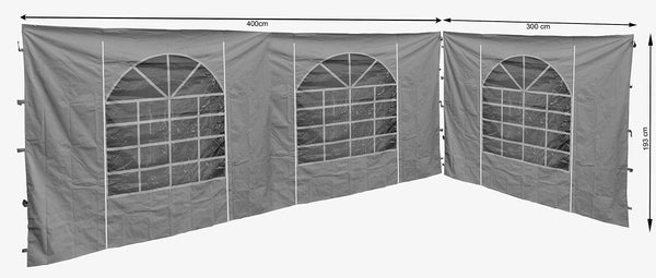 QUICK STAR Side Panels 2x (300 x 193 cm, 400 x 193 cm) for Sahara Gazebo 3x4 m, Grey Polyester with PVC Window, Waterproof, Garden Style