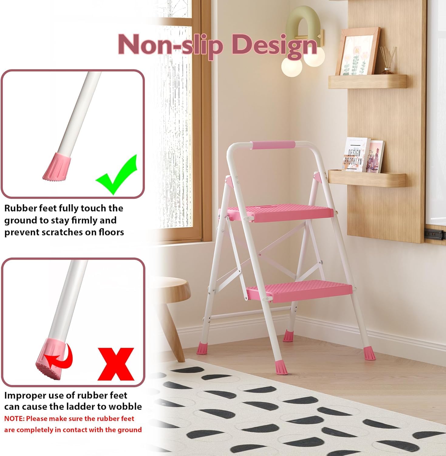 BONTEC 4 Step Ladder Folding, Heavy Duty Foldable Step Stool with Wide Anti-Slip Pedals, Sponge Handrail and Tool Tray, Portable Household Ladder 150kg Capacity, Compact Collapsible Indoor Ladder