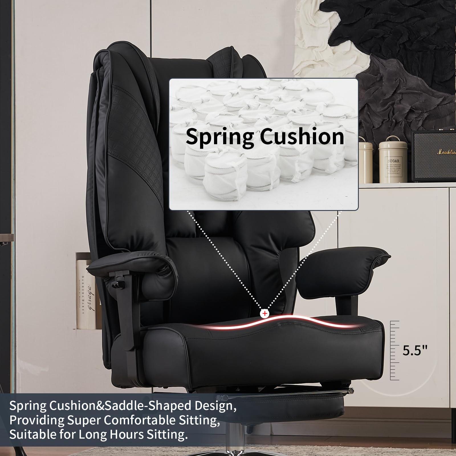 EXCEBET Ergonomic Office Chair – High Back PU Leather Executive Desk Chair with Adjustable Armrests, Swivel Computer Chair for Home/Office, Heavy Duty Support up to 400 lbs