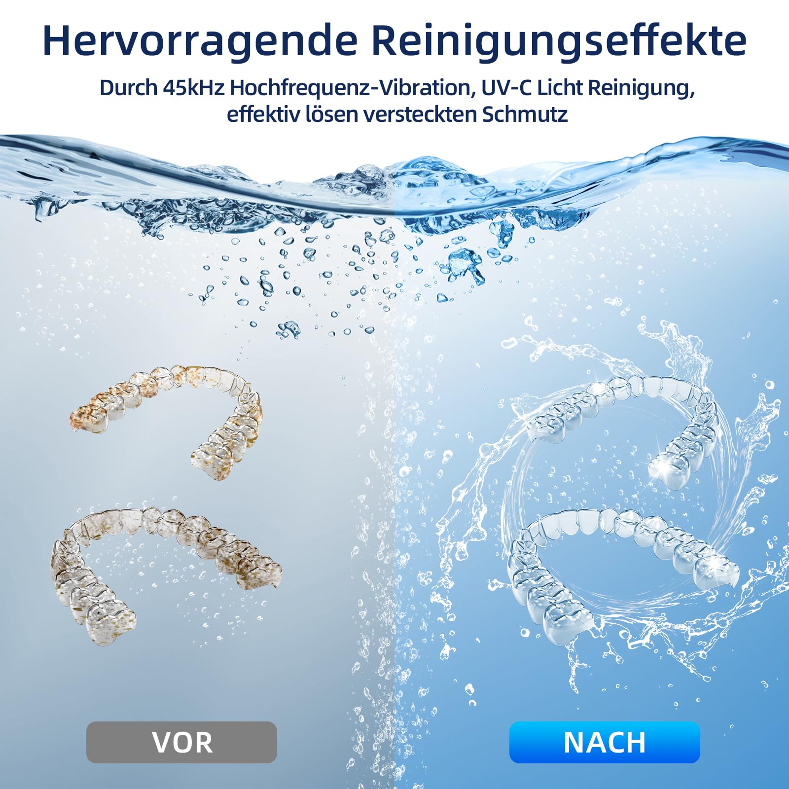 Ultrasonic Retainer Cleaner, Opilea 45kHz Retainer Cleaner Machine, 4 Modes Ultrasonic Cleaner for Dentures, Nightguards, Sport Mouth Guards, Braces, Toothbrush Heads, Jewelry