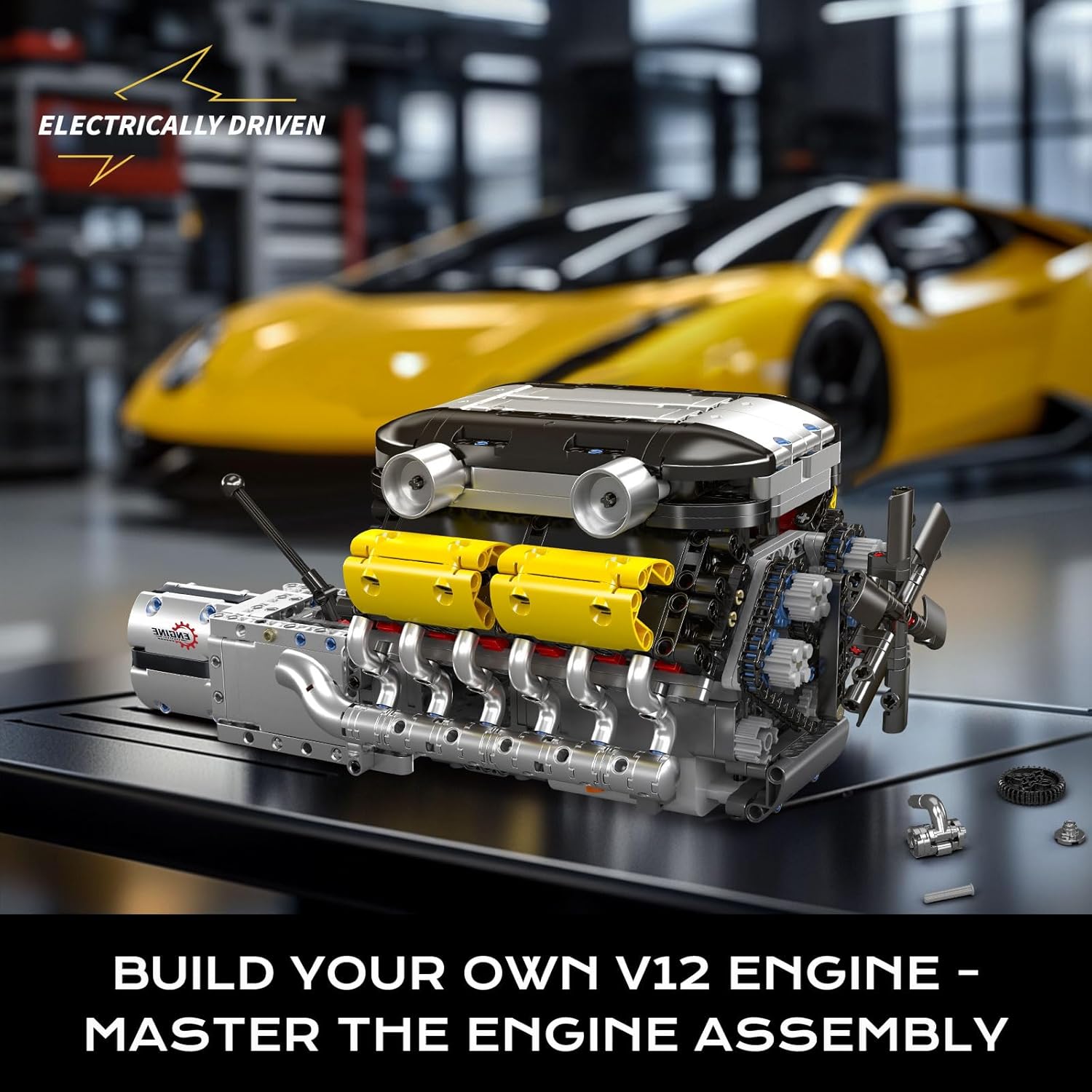 Mould King 10202 V12 Engine Building Blocks Sets, Build a Engine Model Kit That Runs, MOC Engineering Model Building Kit, 1194 PCS STEM Engineering Toys for Kids/Adults