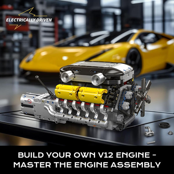 Mould King 10202 V12 Engine Building Blocks Sets, Build a Engine Model Kit That Runs, MOC Engineering Model Building Kit, 1194 PCS STEM Engineering Toys for Kids/Adults
