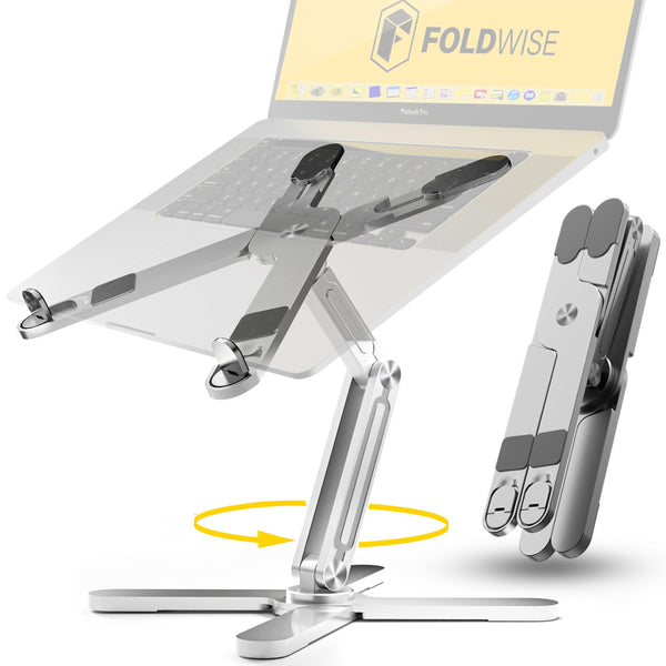 FoldWise X Laptop Stand for Desk - 100% Aluminum, 360 Rotating Base, Foldable, Adjustable Height & Angles Laptop Riser - Sturdy & Portable MacBook