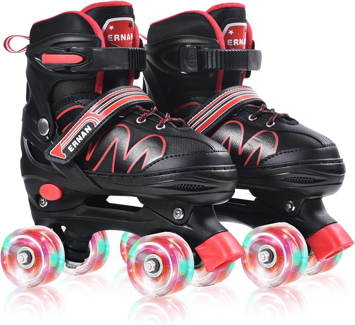 ERNAN Roller skates kids Roller boots,8 Light up Wheels and 4 Sizes Adjustable.Rollerskates for Kids Beginners, Suitable for Indoor Outdoor (RED, S)
