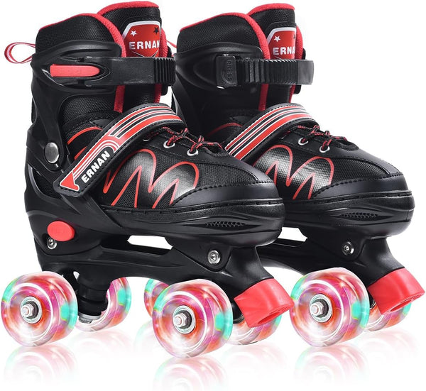 ERNAN Roller skates kids Roller boots,8 Light up Wheels and 4 Sizes Adjustable.Rollerskates for Kids Beginners, Suitable for Indoor Outdoor (RED, S)