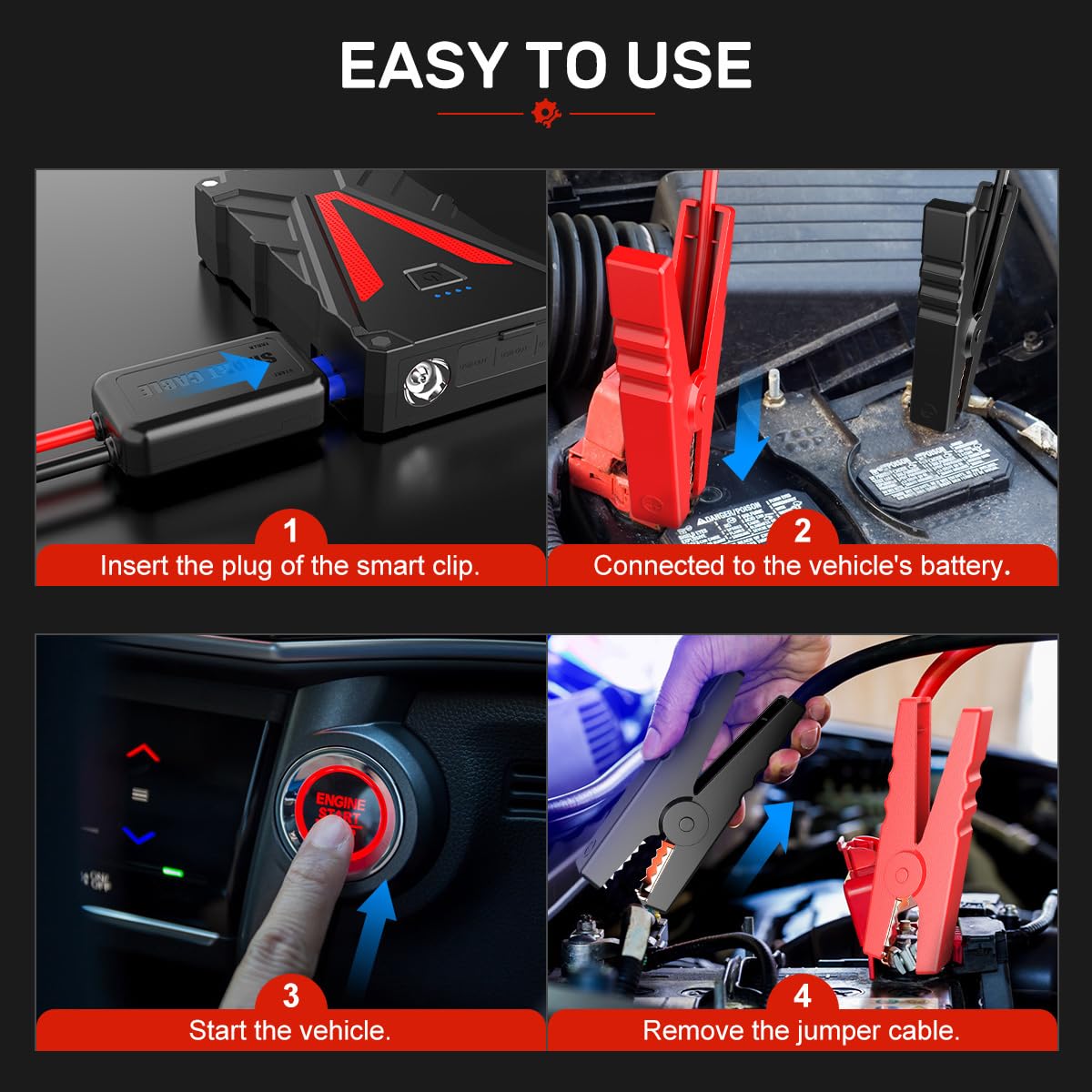 6000A Jump Starter Power Pack,12V Car Jump Starter, Portable Car Battery Booster Jump Starter with Jump Leads,Quick Charge,LED Flashlight