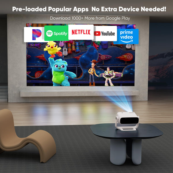 Wielio 2025 New Smart Projector Built-in Apps, Native 1080P 4K Supported, WiFi 6 & Bluetooth 5.2, Low Fan Noise (<30dB), 120° Adjustable Stand, Auto Keystone Home Cinema Projector for iOS/Android/PS5