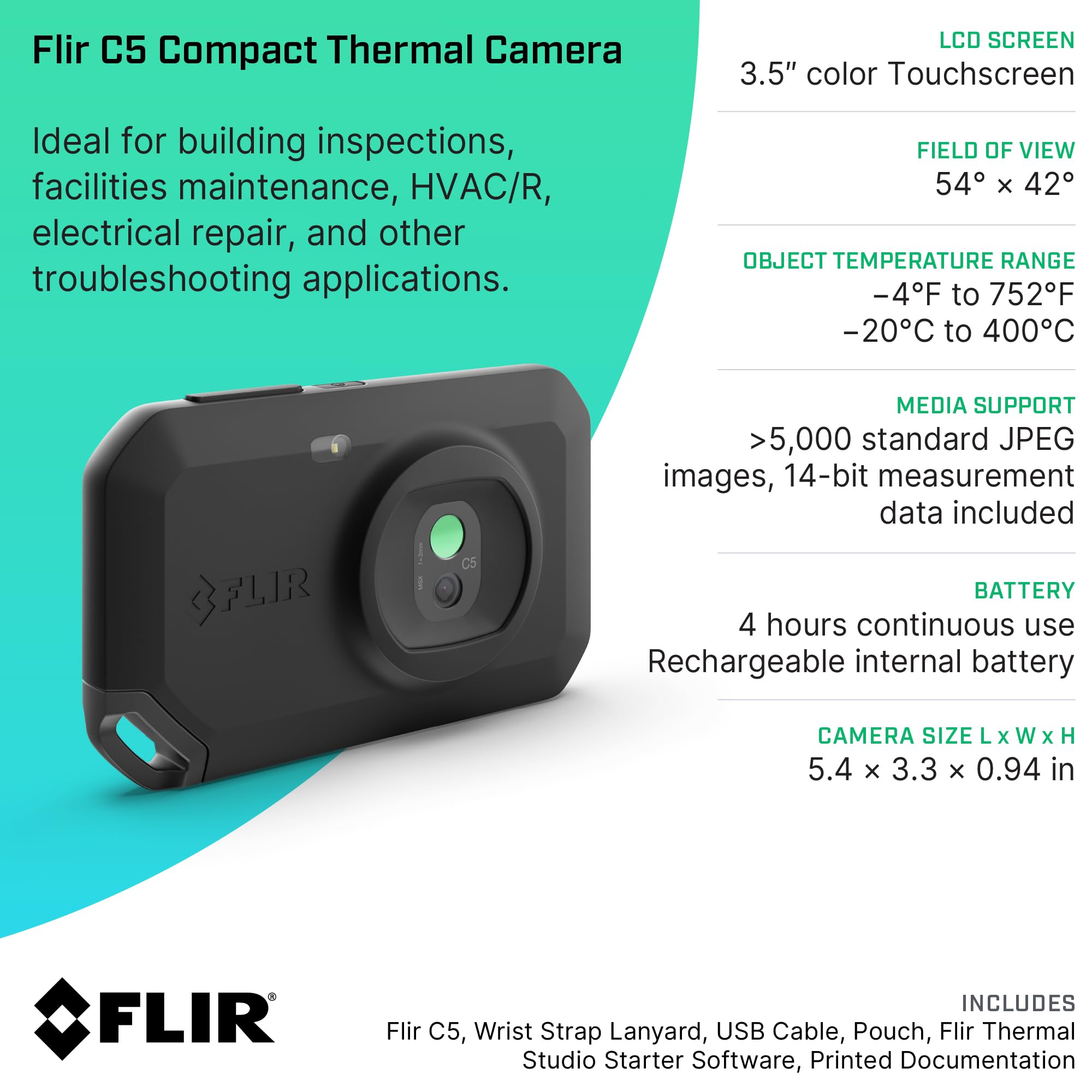 FLIR C5 Compact Thermal Imaging Camera with Wifi: High Resolution Infrared Imager for Inspection, Electrical/Mechanical, Building, and HVAC Applications