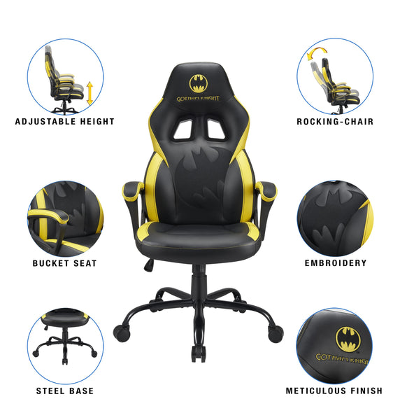 Subsonic Joker - Gaming chair or office chair, adult gamer chair, comfortable seat, integrated headrest, adjustable armrests and height, ergonomic backrest - Black