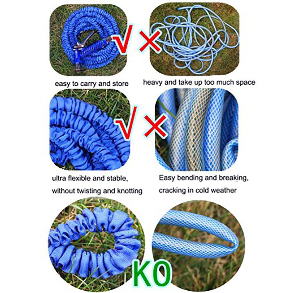 Jackeyhouse 100FT / 150FT / 200FT Magic Stretch Flexible Expandable 3 x Expanding Garden Hose Pipe Natural Triple Layer Light Weight Non Kink with 7