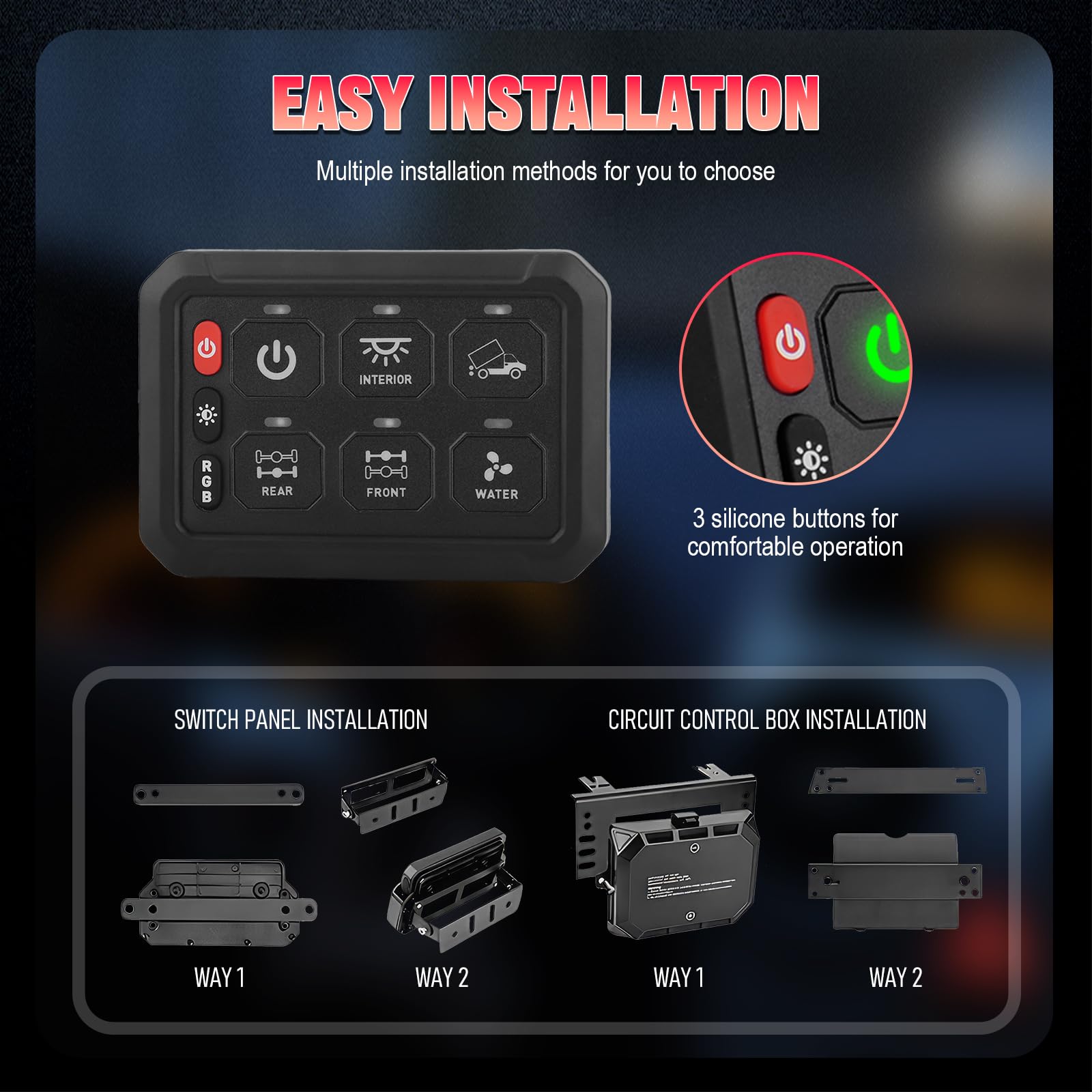 Chelhead RGB 6 Gang Switch Panel with APP Control, Universal Circuit Control Relay System, Multi-Function Bluetooth Remote Switch Panel, Compatible with Truck Boat SUV RV Trailer Marine ATV UTV