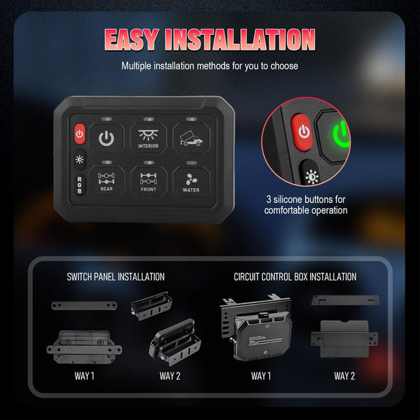 Chelhead RGB 6 Gang Switch Panel with APP Control, Universal Circuit Control Relay System, Multi-Function Bluetooth Remote Switch Panel, Compatible with Truck Boat SUV RV Trailer Marine ATV UTV