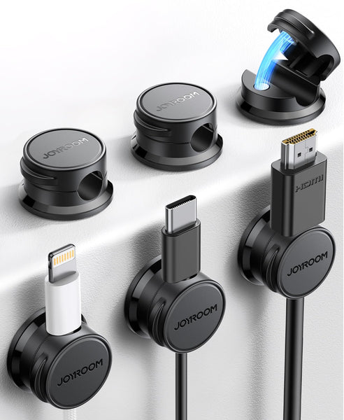 JOYROOM 6 Pack Cable Tidy Clips Cord Organiser Magnetic Cable Management Self Adhesive Wire Holder for Desk, Nightstand, Charging Cables, HDMI, USB, Audio Cable, Office, Home, White