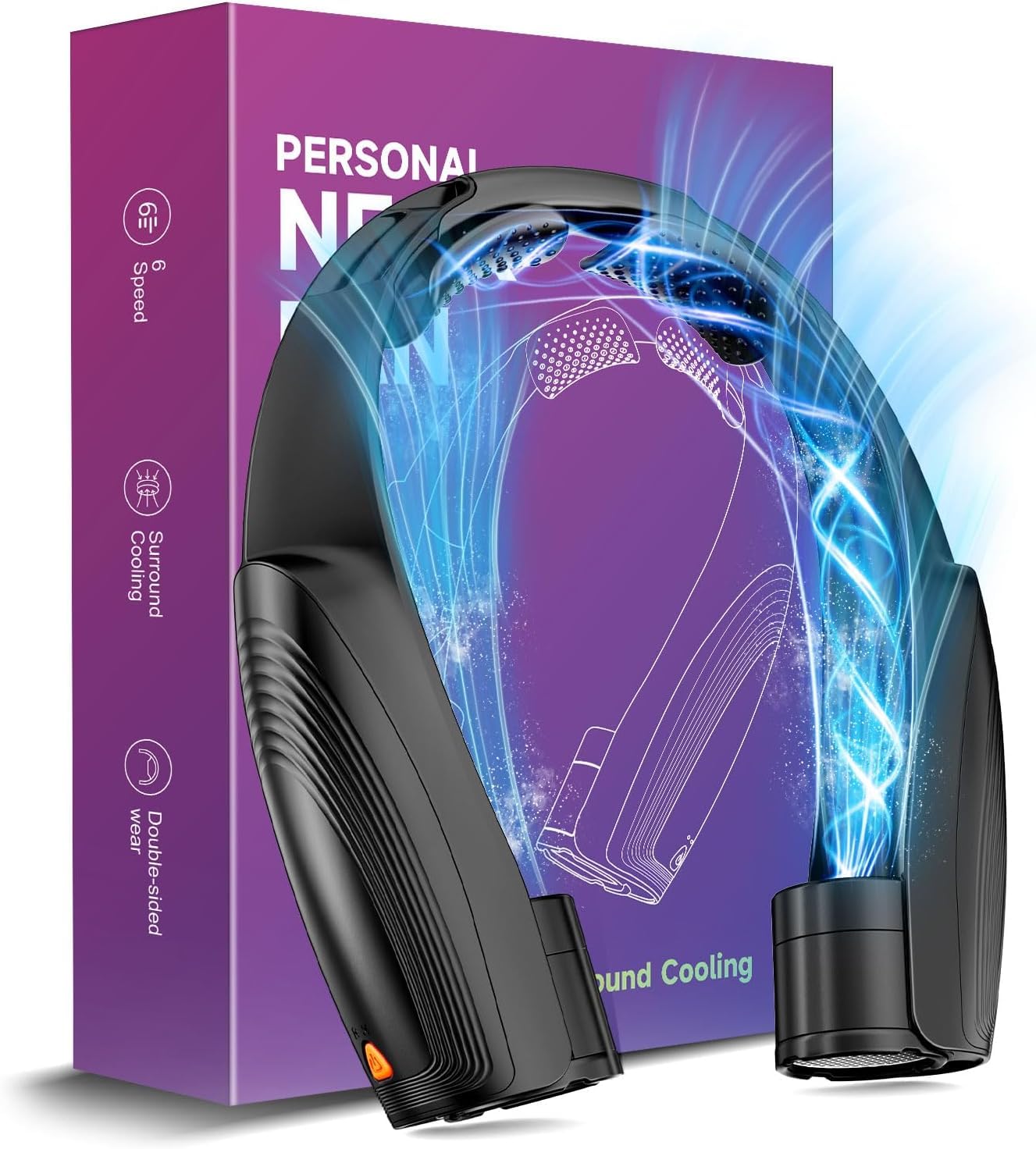 8000mAh Portable Neck Fan, Neck Air Conditioner with 6 Powerful Speeds, Hands-Free 360° Cooling Neck Fan, Rechargeable USB Fan Bladeless Wearable Foldable Mini Fan for Men Women Home Office Outdoor