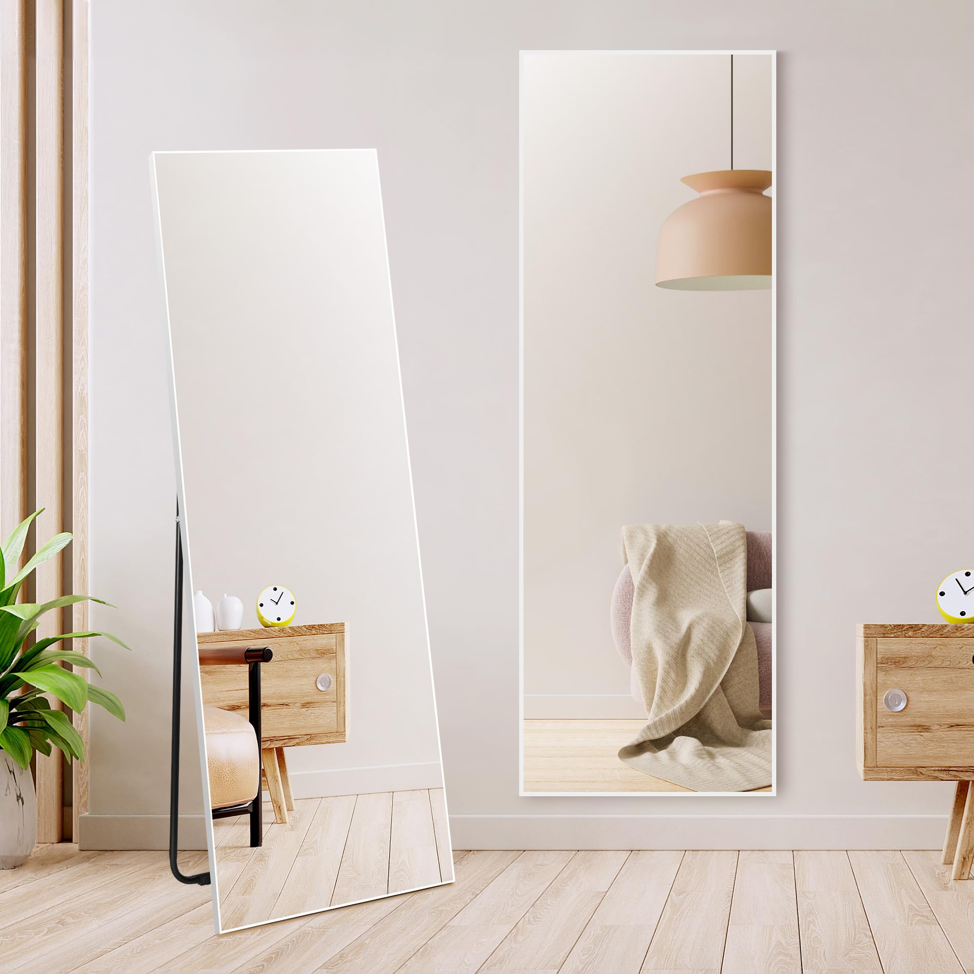 Hoikwo Full Length Mirrors 150x51 cm (59x20 inches),Standing Mirror with White Frame for Bedroom, Living Room or Bathroom