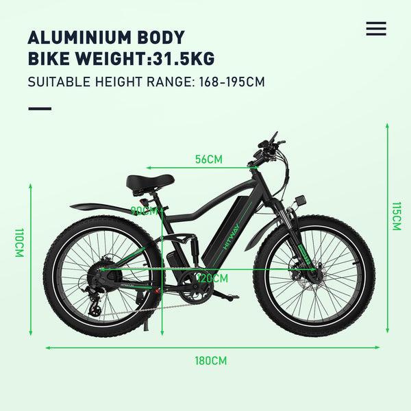 HITWAY 26" 4.0 Fat Tire Electric Bike,Electric Bicycle with 250Watt Moter 48V 15Ah Lithium Battery, 7 Speed Gear E Mountain Bike，range 70-150km