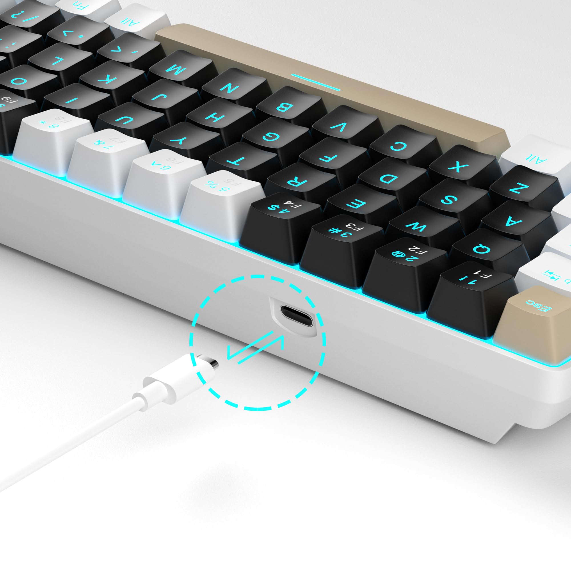 MageGee Portable 60% Gaming Mechanical Keyboard, Minimalist MK-Box Ice Blue Backlit Compact 68 Keys Wired Office Keyboard with Red Switch for Windows Laptop PC Mac Convenient(Gray & White)