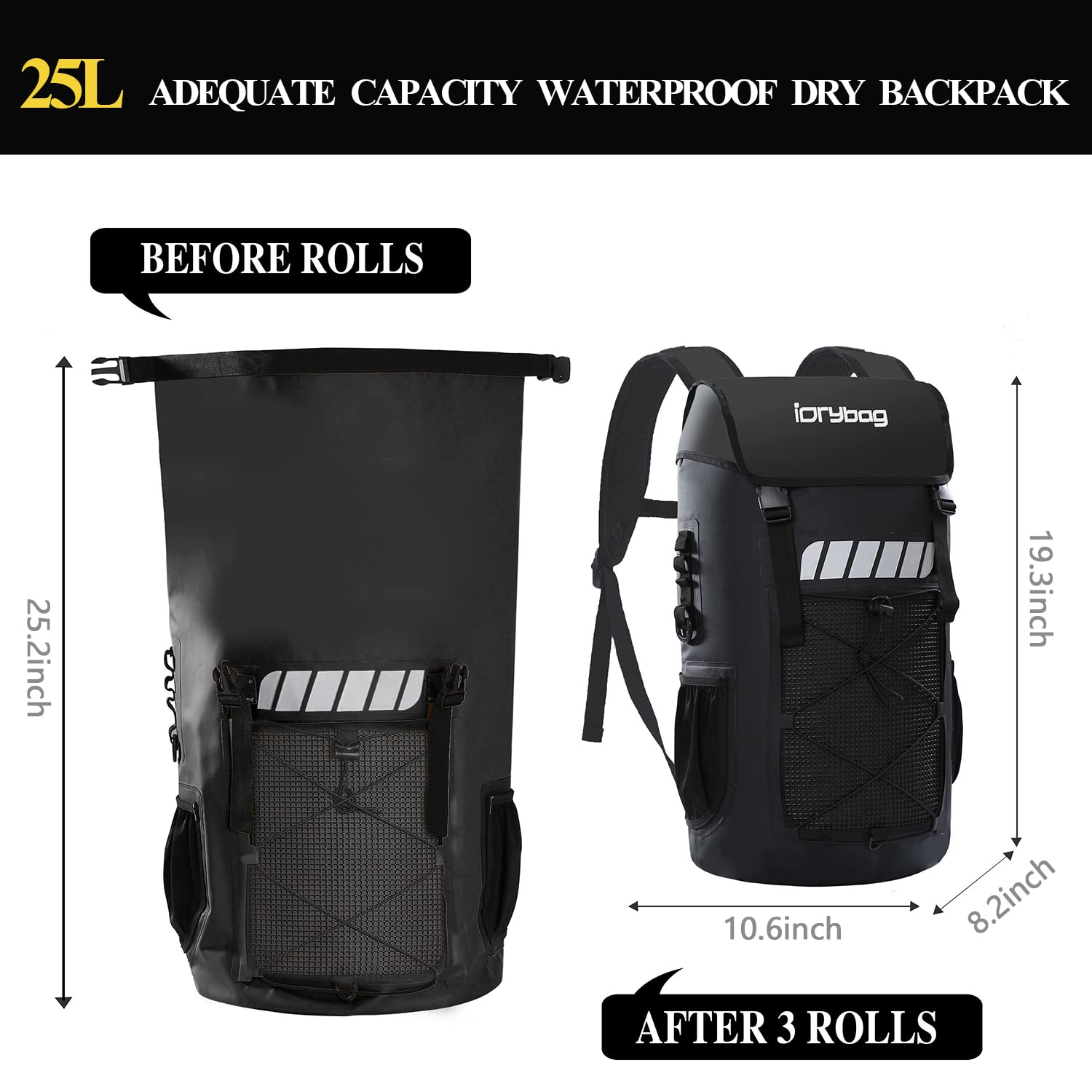 IDRYBAG Waterproof Backpack for Men 25L/45L, Dry Bags Waterproof Bag Kayak, Waterproof Dry Bag Backpack Hiking