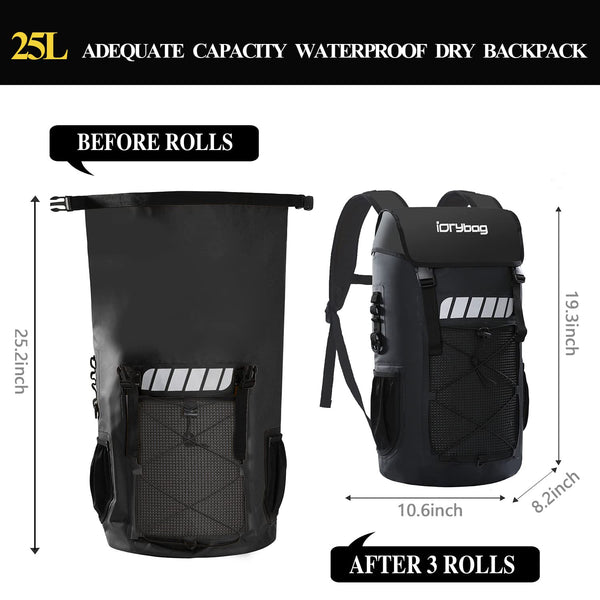 IDRYBAG Waterproof Backpack for Men 25L/45L, Dry Bags Waterproof Bag Kayak, Waterproof Dry Bag Backpack Hiking