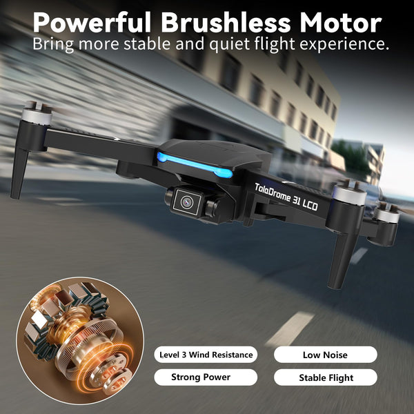 Toladrone TD31LCD Drone with LCD Screen, Digital Image Transmission, Drone with Camera Brushless Motor Drones for Beginners, Foldable RC Quadcopter for Adults