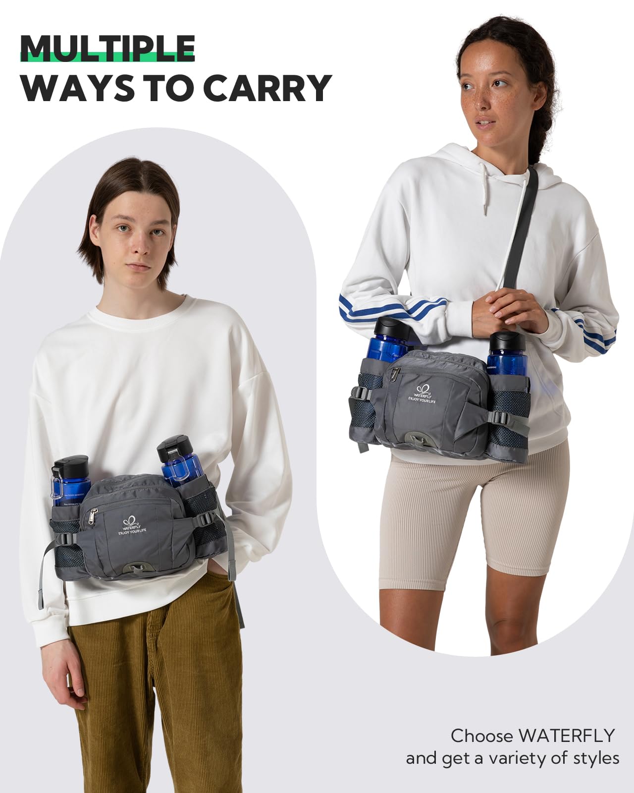 Waterfly Hiking Waist Pack Bum Bag Waist Bag with Bottle Holder Running Bag for Camping Climbing Travel Cycling and Dog Walking