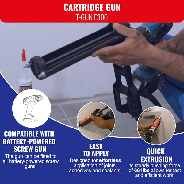 TIVOLY - T-Gun F300 Cartridge Gun - Can be Fitted to Drill and Screw Guns - for Ø 1,96" - 10,48 fl oz cartridges