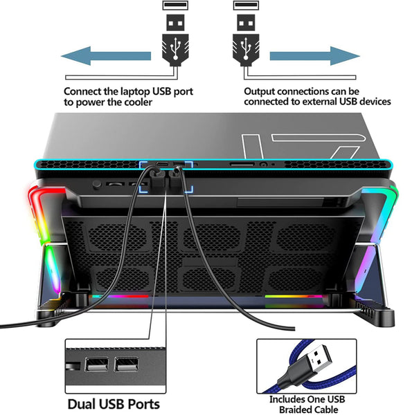 LIANGSTAR Laptop Cooling Pad, Laptop Cooler with 6 Quiet Fans at 2100RPM, Laptop Stand with Phone Holder, 7 Heights Adjustable & USB Powered, suitable for 12-17 Inch, Blue