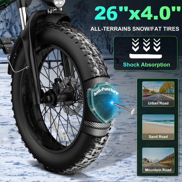 26" Electric Bikes for Adults Fat Tire Electric Mountain Bike with 36V 10.4AH Battery&250W Motor E-bike 21Speed with LCD Display Electric Commuter Bicycle for Men and Women