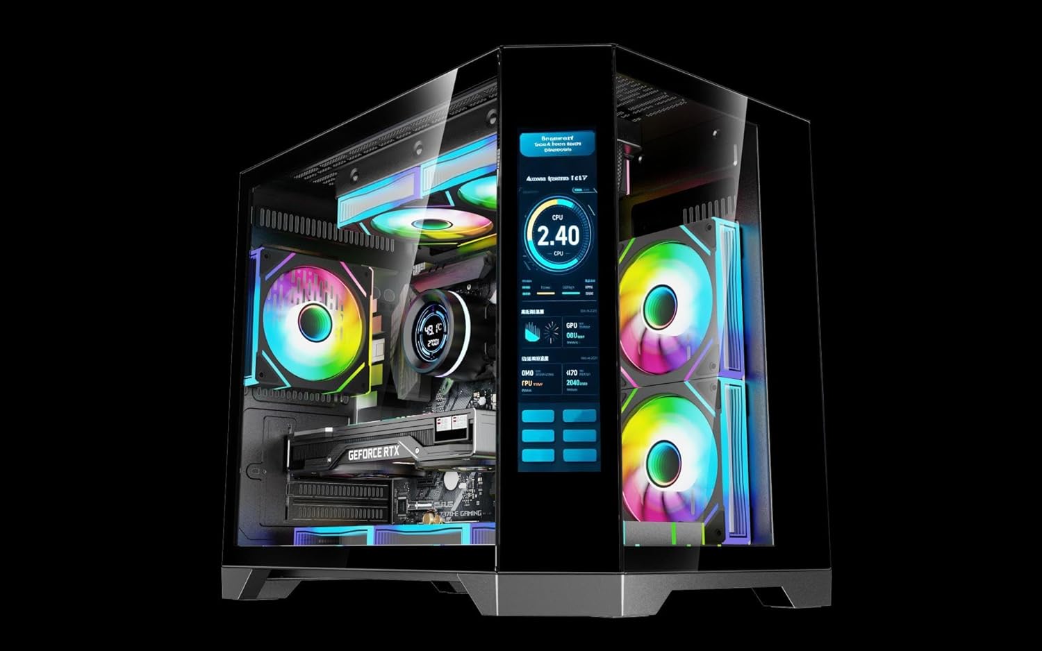 IONZ APEX Vision - PC Gaming Case, M/ATX Mini Tower, Dual Chamber with 6 ARGB PWM Fans - LCD Screen | Supports 240 mm AIO, White