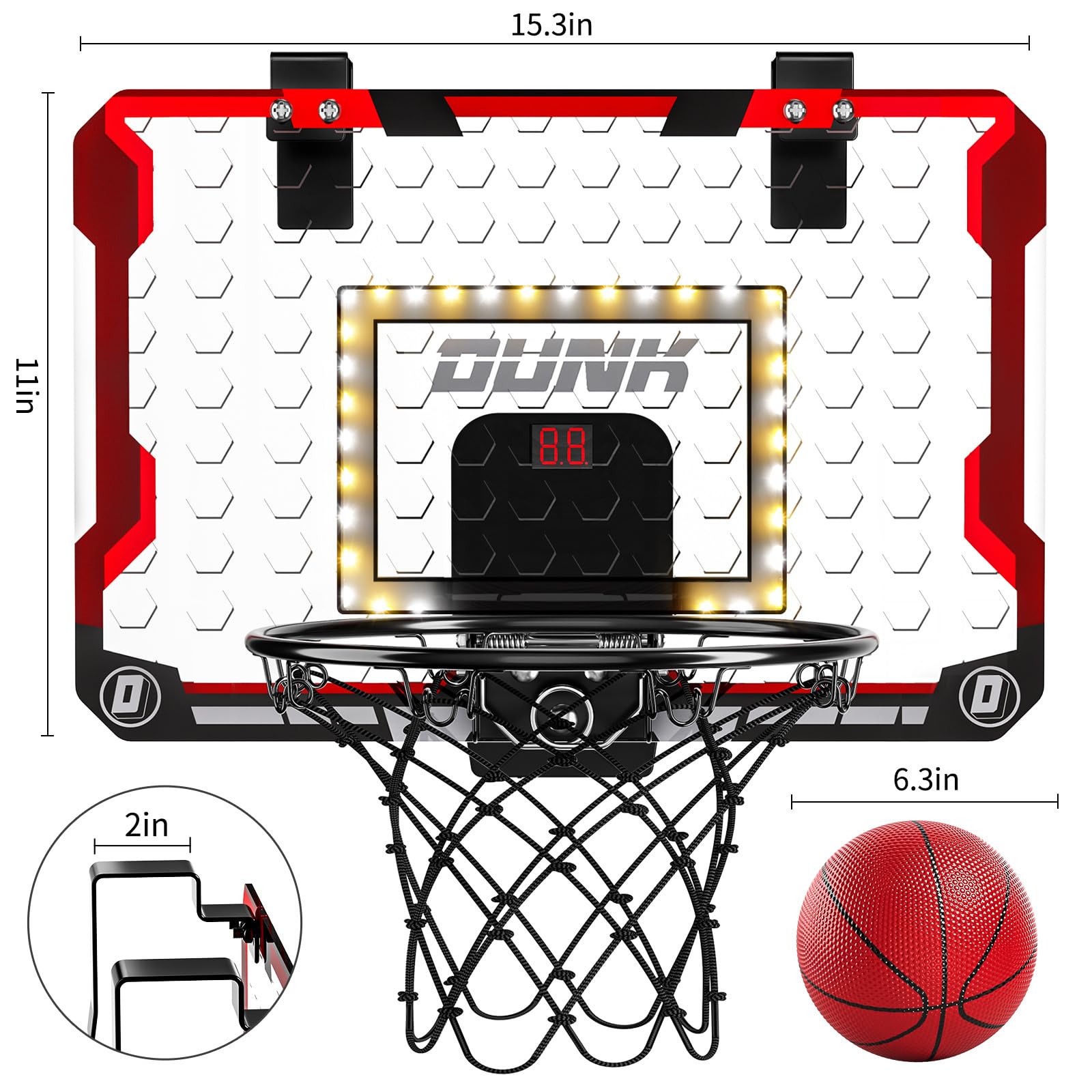 TEMI Basketball Hoop Indoor With 4 Balls, Over The Door for Kids and Adults, Toy Gift for Boys Girls Age 3-12 Years
