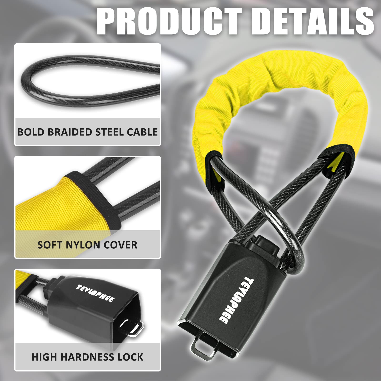 Tevlaphee Steering Wheel Lock, Steering Lock, Car Steering Wheel Locks, Steering Wheel to Seat Belt Lock, High Visibility Car Lock Anti-Theft Device, Heavy Duty, Universal Fit, 3Keys (Green)