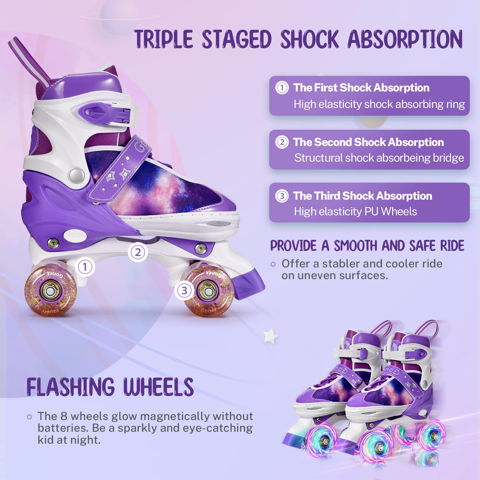 Gonex Adjustable Roller Skates,4 Light up Wheels and Sizes Adjustable Quad Skate for Indoor Outdoor for Girls Women Kids Beginner