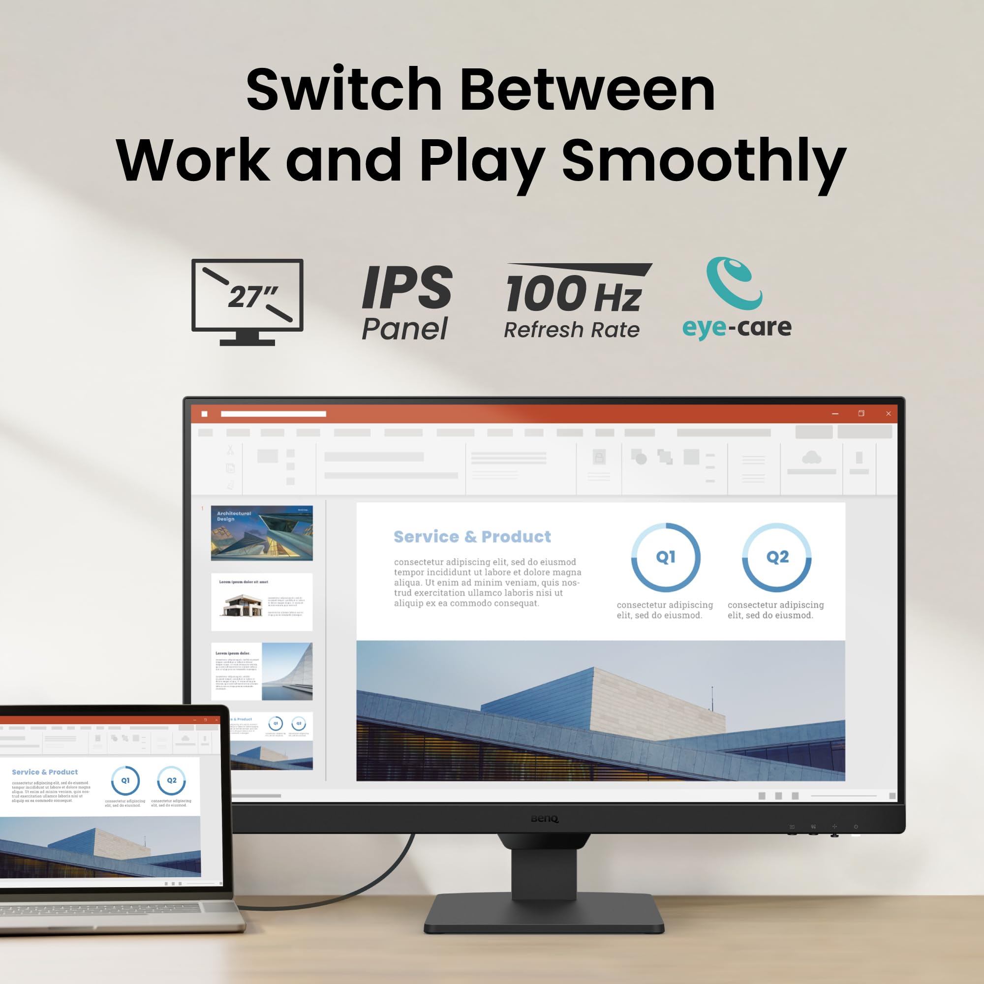 BenQ GW2790E 27 Inch Monitor, Gaming 100Hz, Full-HD, IPS, Eye-Care, HDMI, DP