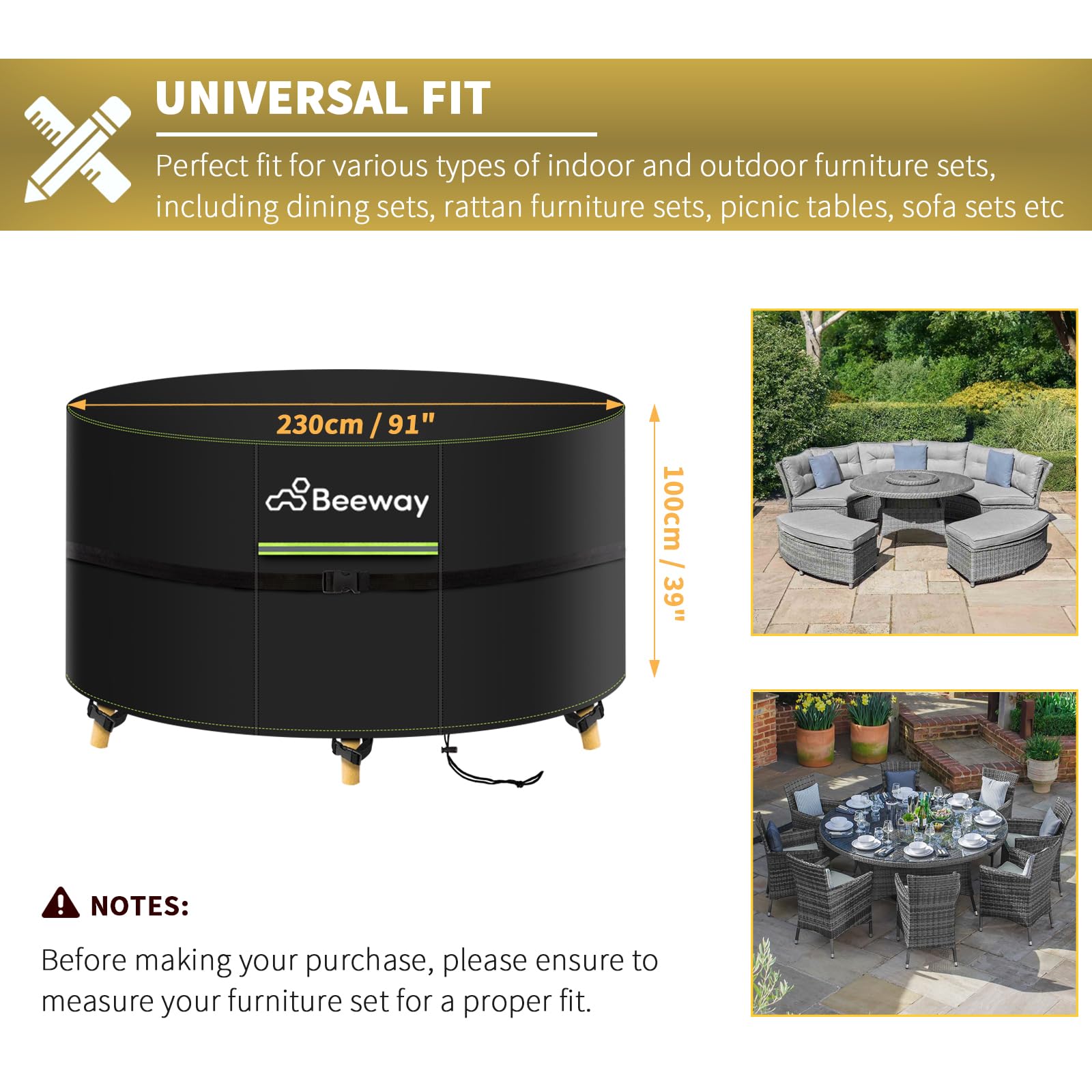 BEEWAY Garden Furniture Cover With Air Vent, Waterproof Patio Rattan Sofa Table Chair Set Cover - 420D Oxford Fabric, Windproof - Rectangular 242 x 182 x 100cm