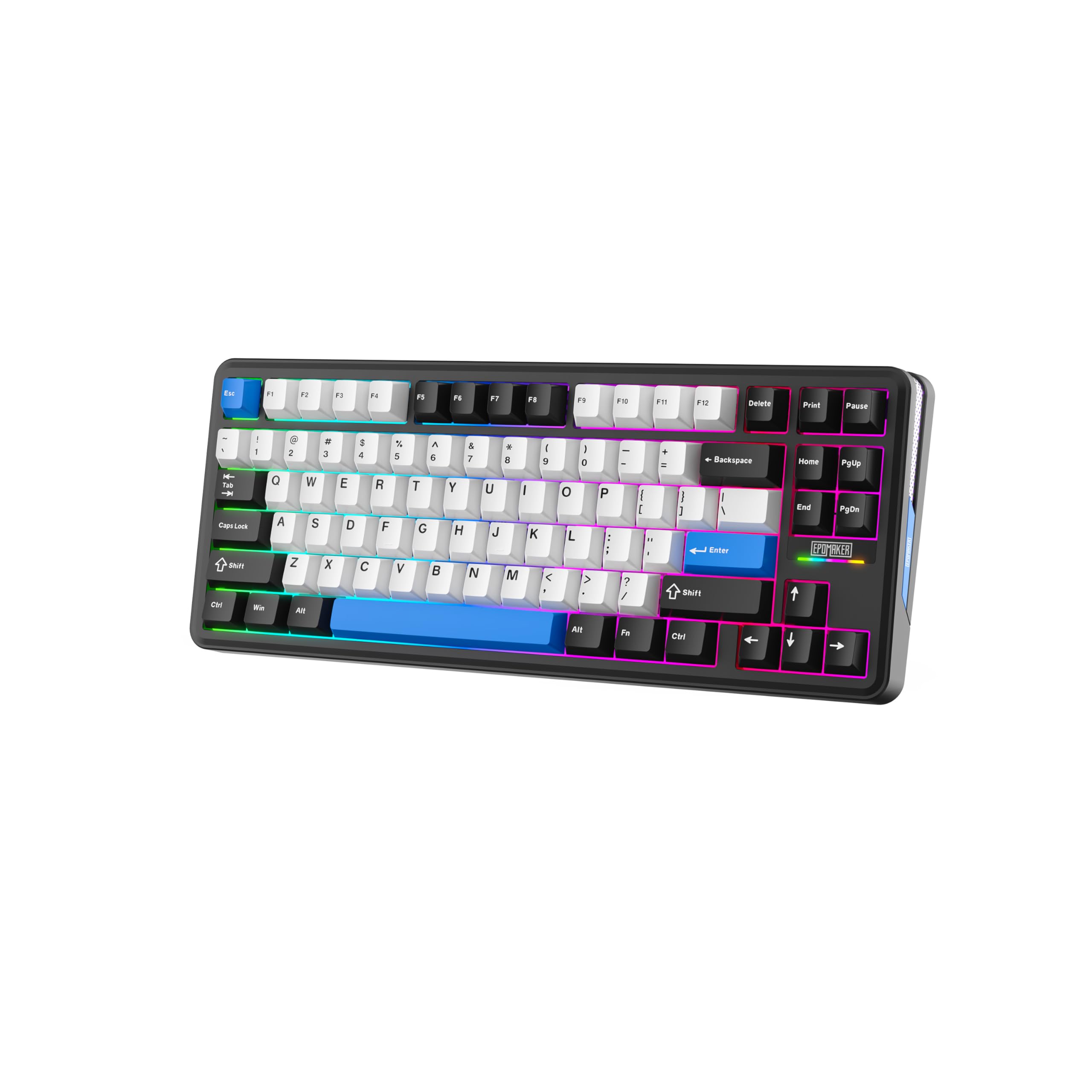 EPOMAKER TH85 QMK/VIA Mechanical Gaming Keyboard, BT/2.4Ghz Wireless, RGB, Hot-Swappable & Programmable Keys in US 75% Layout (Black&White, Creamy Jade Switch)