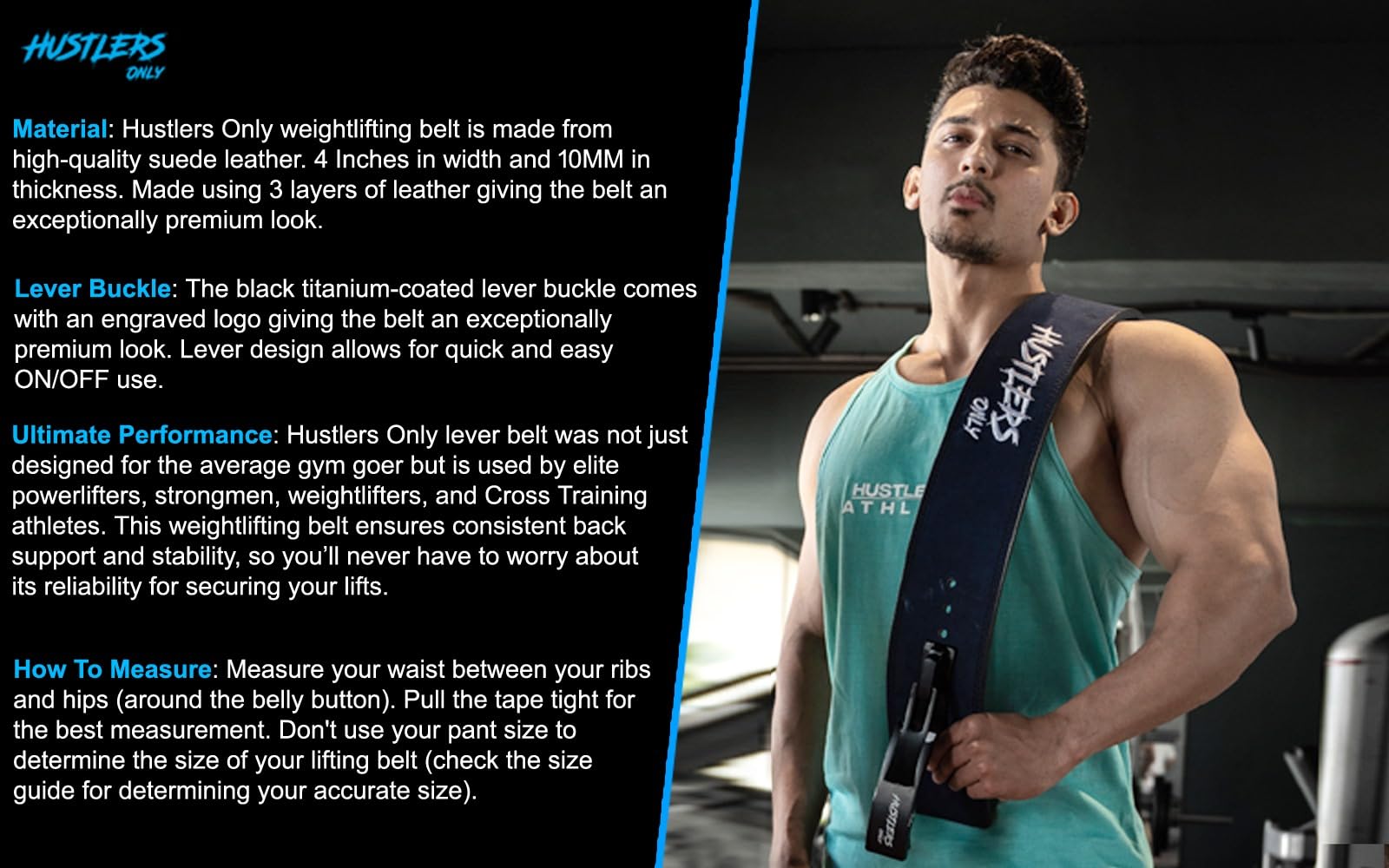 Hustlers Only Weight Lifting Belt with Lever Buckle Genuine Leather Gym Belt for Deadlift, Power Lifting, Workout Belt 10mm thickness for Back