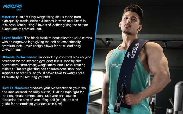 Hustlers Only Weight Lifting Belt with Lever Buckle Genuine Leather Gym Belt for Deadlift, Power Lifting, Workout Belt 10mm thickness for Back