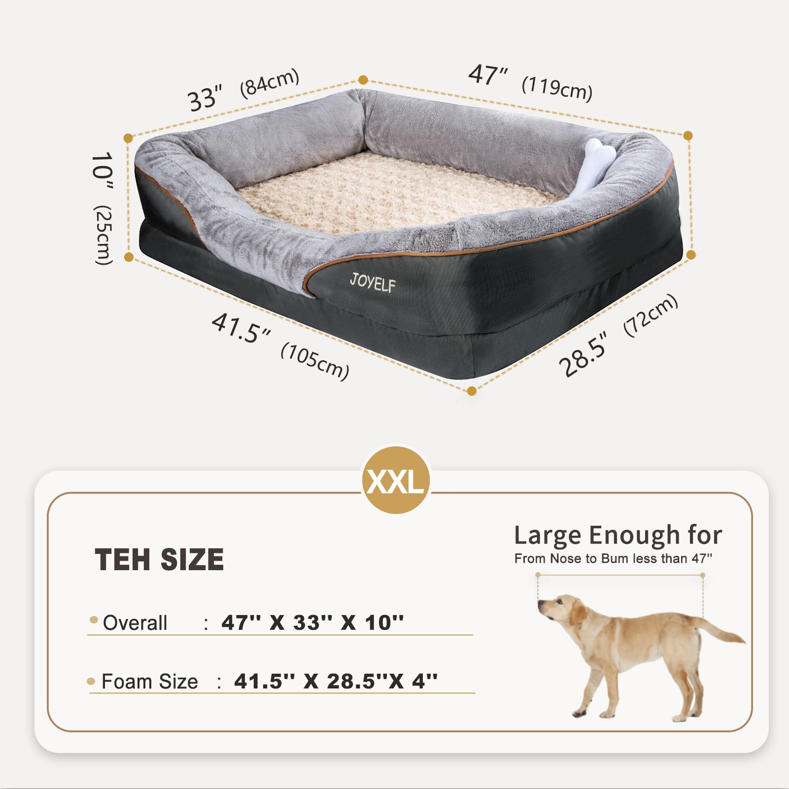 JOYELF Large Memory Foam Dog Bed, Orthopedic Dog Bed & Sofa with Removable Washable Cover and Squeaker Toys as Gift