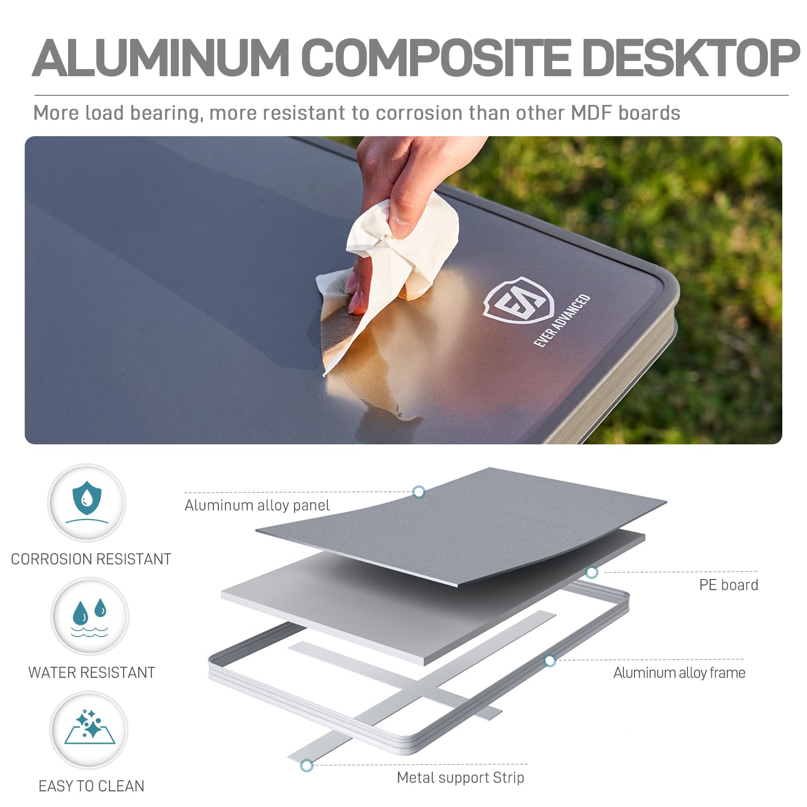 EVER ADVANCED Camping Table that Fold up for 4-6 Person, 4ft Folding Picnic Height Adjustable, Foldable Outdoor Heavy Duty, Dining Table for Garden