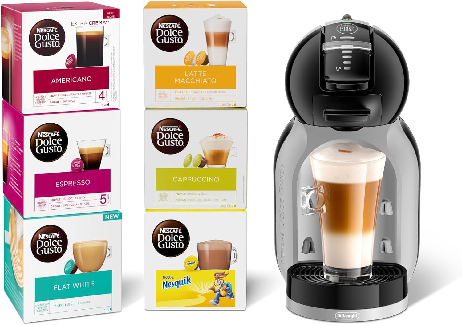 NESCAFÉ Dolce Gusto EDG155.BG Mini-Me Automatic Coffee Machine Black & Arctic Grey by De’Longhi - Starter Kit
