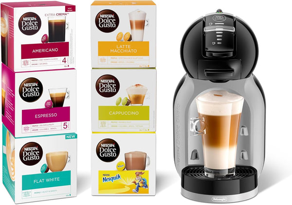 NESCAFÉ Dolce Gusto EDG155.BG Mini-Me Automatic Coffee Machine Black & Arctic Grey by De’Longhi - Starter Kit