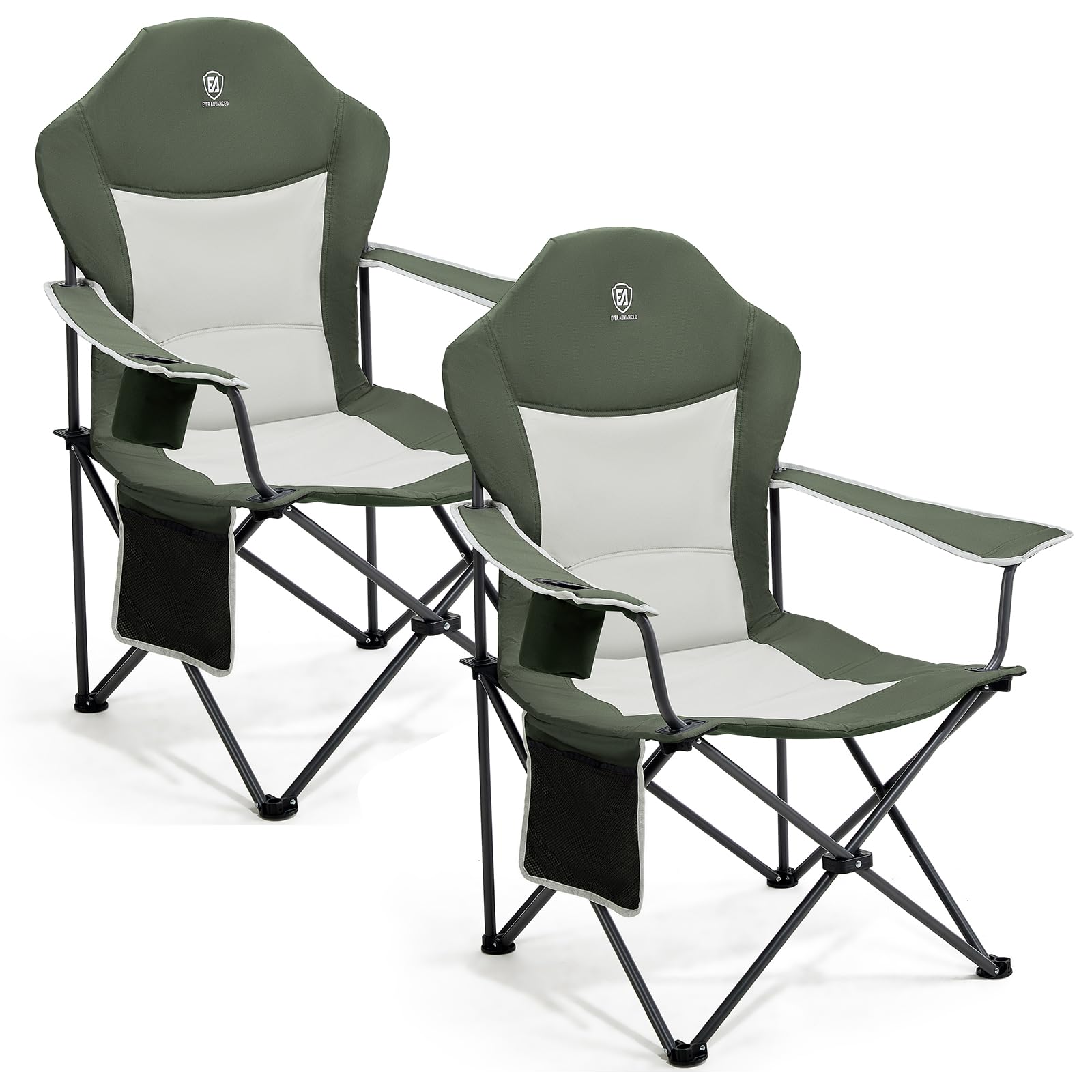 EVER ADVANCED Camping Chairs for Adults Heavy Duty Folding Chair Up to 160kg Oversized with High Back & Cup Holder & Side Pocket Comfy Camp Fold Up Chair