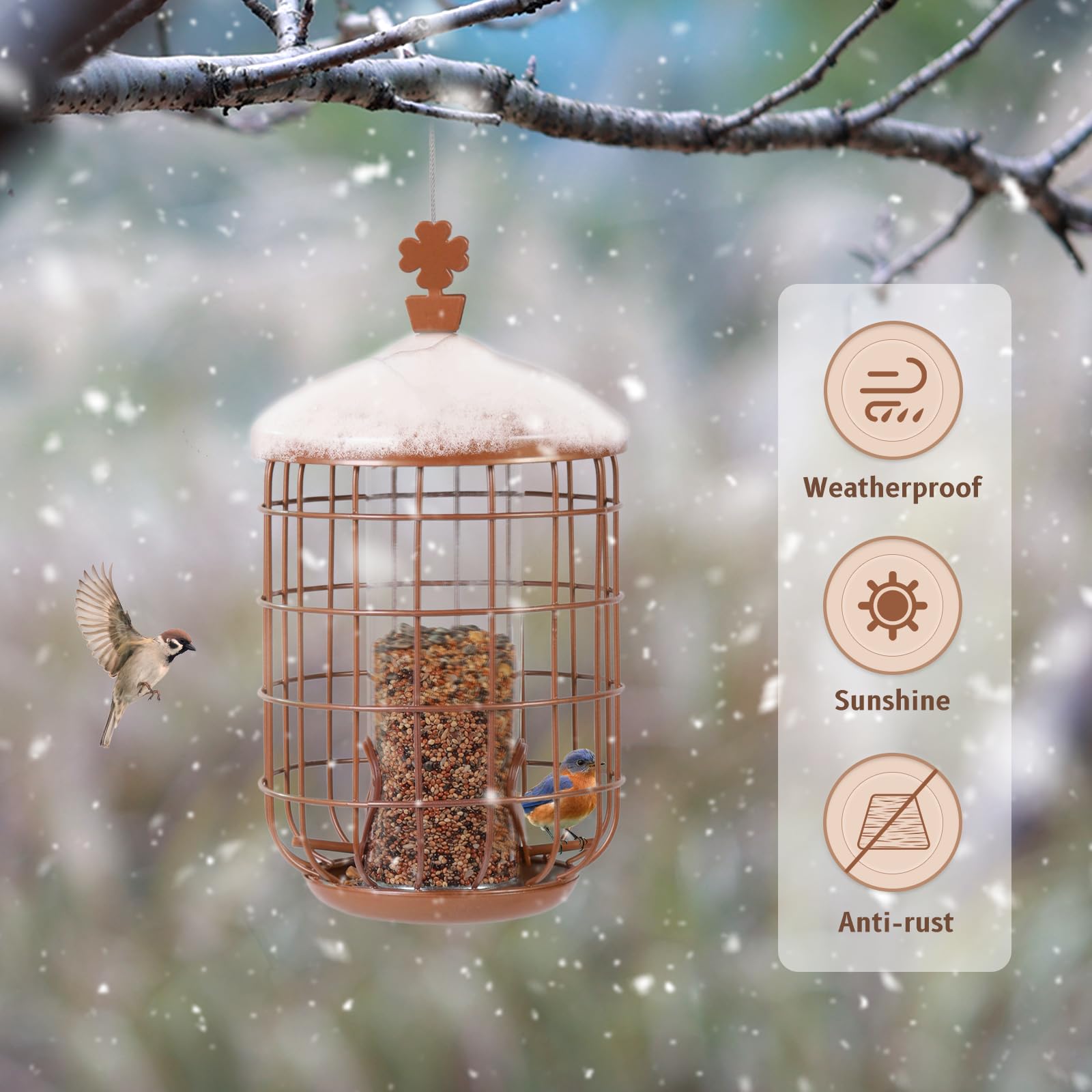 MIXXIDEA Metal Bird Feeders for Outdoors Hanging, Caged Tube Bird Feeder for Small Backyard Birds, Squirrel Proof Wild Bird Seed Feeders, Attracting Birds in Your Lawn, Garden,Green